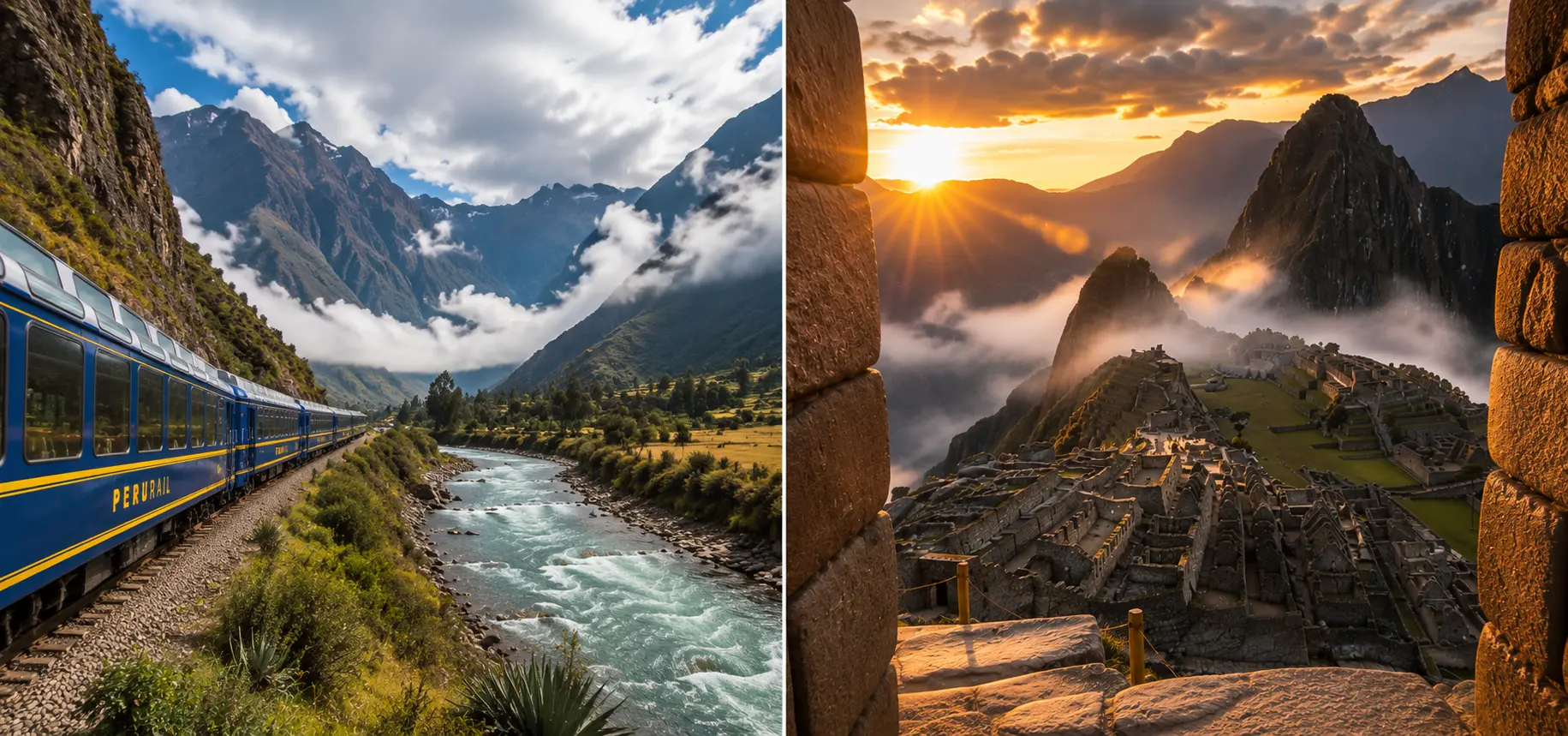 vista desde ventana del tren a Aguas Calientes — río Urubamba y selva andina
